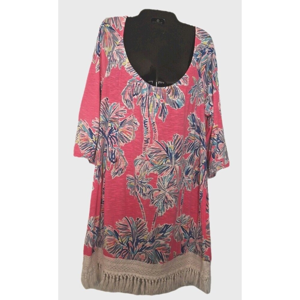 Lilly Pulitzer Alia Beach Cover-up Size  Medium Pink Tropical Print Fringe